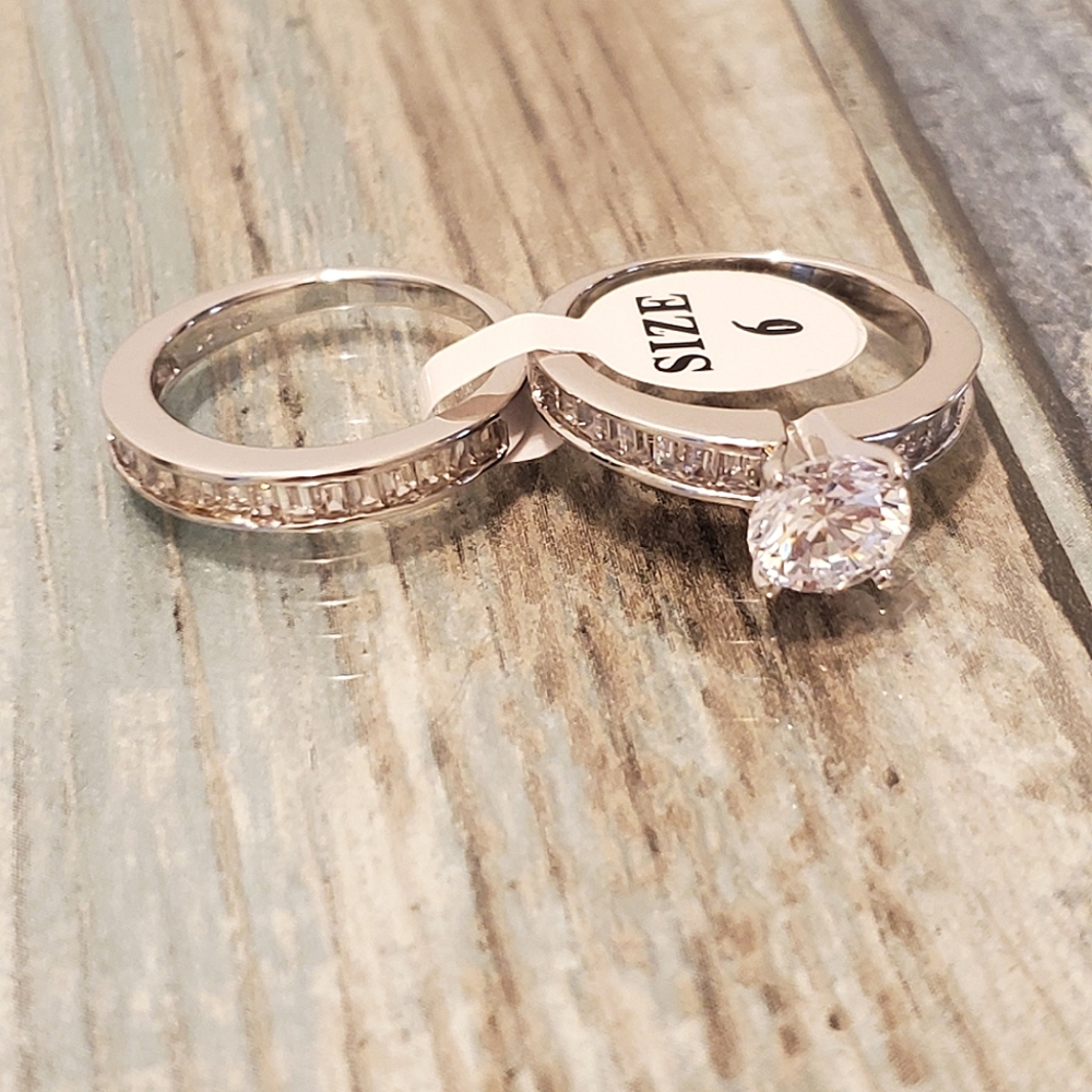 Sterling silver engagement ring size 6 set
